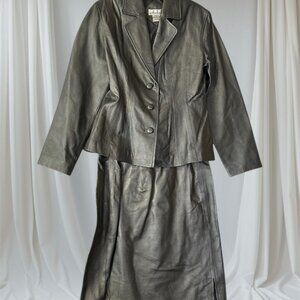 DAVID BENJAMIN Women’s Gray Leather Skirt Jacket Suit Size 10/14 NWOT